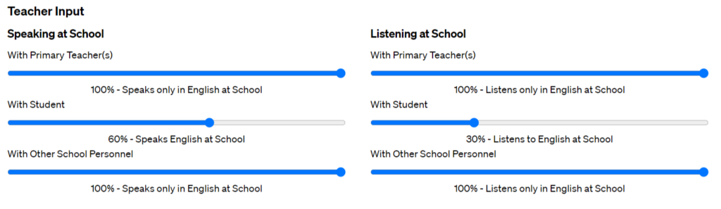 Language proficiency levels from teacher input