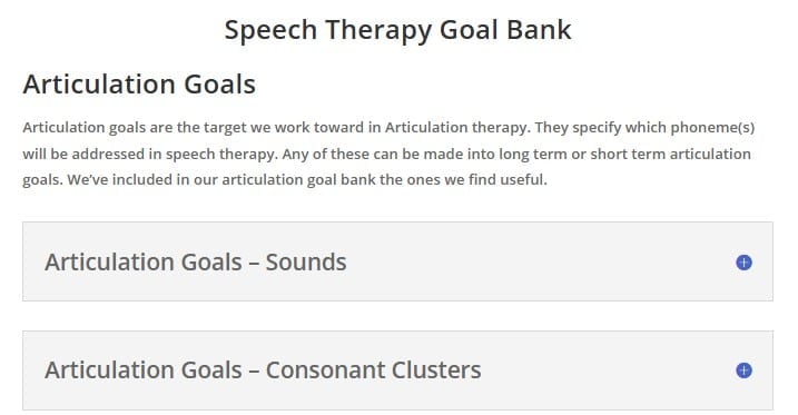 speech therapy goal bank